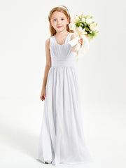 Long V-neck Junior Bridesmaid Dresses White
