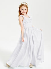 Long V-neck Junior Bridesmaid Dresses White