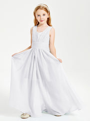 Long V-neck Junior Bridesmaid Dresses White