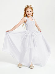 Long V-neck Junior Bridesmaid Dresses White