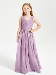 Long V-neck Junior Bridesmaid Dresses Wisteria