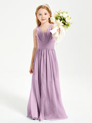 Long V-neck Junior Bridesmaid Dresses Wisteria