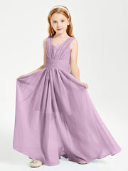 Long V-neck Junior Bridesmaid Dresses Wisteria
