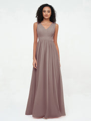 Open Back Chiffon Long Dresses with V-neck Dusk
