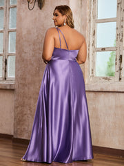 A-line One Shoulder Long Satin Gown with Pocket Tahiti