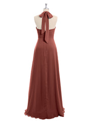 Long Chiffon Dress with V Neck and Bow Straps Terracotta Plus Size