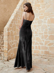 Cowl Neck Floor-length Velvet Dress Black
