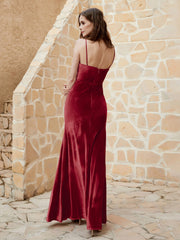 Cowl Neck Floor-length Velvet Dress Burgundy