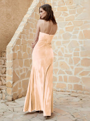 Cowl Neck Floor-length Velvet Dress Champagne
