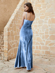 Cowl Neck Floor-length Velvet Dress Dusty Blue