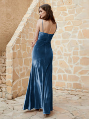 Cowl Neck Floor-length Velvet Dress Ink Blue