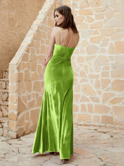 Cowl Neck Floor-length Velvet Dress Lime Green