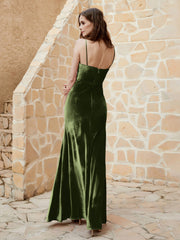 Cowl Neck Floor-length Velvet Dress Olive Green