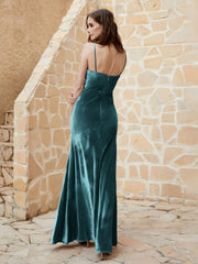 Cowl Neck Floor-length Velvet Dress Peacock