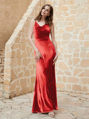 Cowl Neck Floor-length Velvet Dress Red