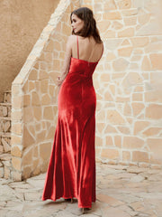 Cowl Neck Floor-length Velvet Dress Red