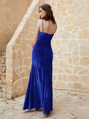 Cowl Neck Floor-length Velvet Dress Royal Blue