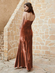 Cowl Neck Floor-length Velvet Dress Rust