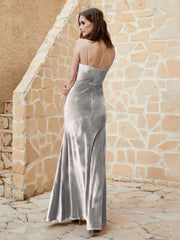 Cowl Neck Floor-length Velvet Dress Silver