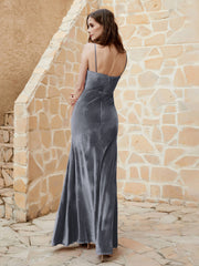 Cowl Neck Floor-length Velvet Dress Steel Grey