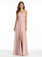 Sweethart Neck Long Chiffon DRESS WITH Slit Dusty Rose Plus Size