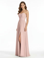 Sweethart Neck Long Chiffon DRESS WITH Slit Dusty Rose Plus Size