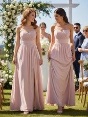 Sweethart Neck Long Chiffon DRESS WITH Slit Dusty Rose Plus Size