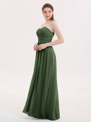 Sweethart Neck Long Chiffon DRESS WITH Slit Olive Green