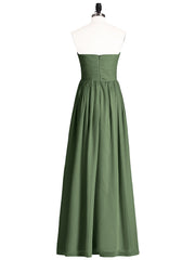 Sweethart Neck Long Chiffon DRESS WITH Slit Olive Green