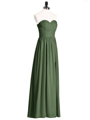 Sweethart Neck Long Chiffon DRESS WITH Slit Olive Green