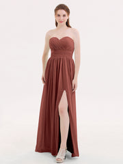 Sweethart Neck Long Chiffon DRESS WITH Slit Terracotta