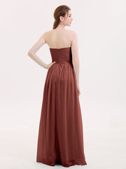Sweethart Neck Long Chiffon DRESS WITH Slit Terracotta