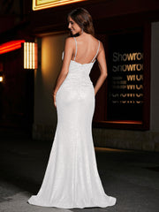 Sweetheart Mermaid Sequin Gown With Slit Ivory