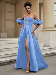 Off the Shoulder Sweetheart Prom Dress Blue Plus Size