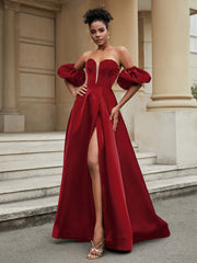 Off the Shoulder Sweetheart Prom Dress Burgundy