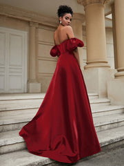 Off the Shoulder Sweetheart Prom Dress Burgundy