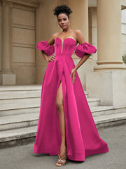 Off the Shoulder Sweetheart Prom Dress Fuchsia
