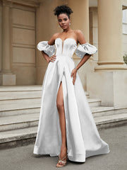 Off the Shoulder Sweetheart Prom Dress Ivory