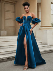 Off the Shoulder Sweetheart Prom Dress Ocean Blue