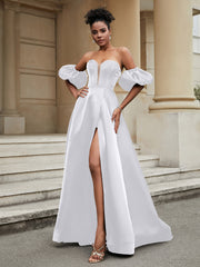 Off the Shoulder Sweetheart Prom Dress White Plus Size