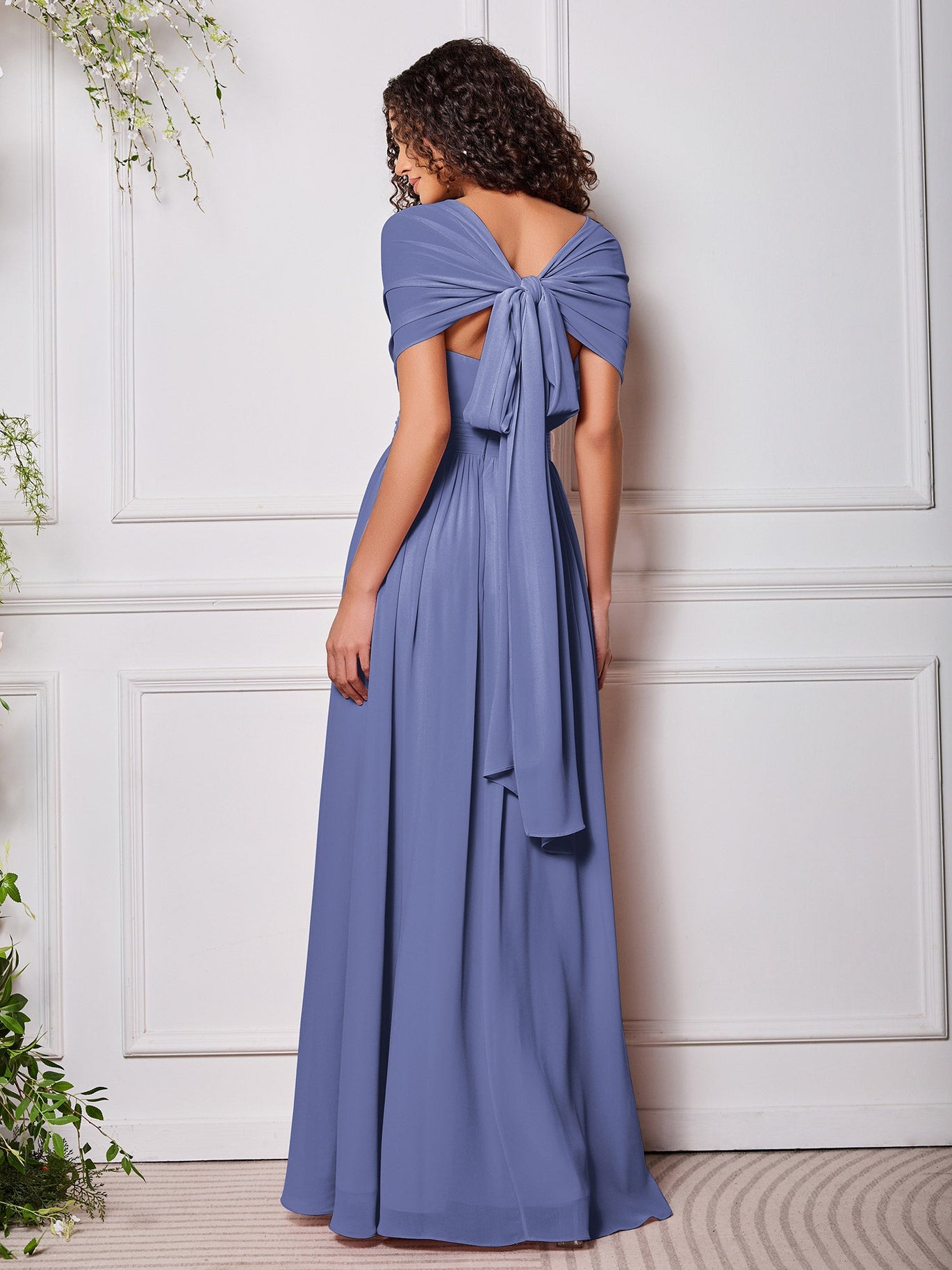 princess polly baby blue dress A-Line Floor Length Chiffon Bridesmaid Dress COCOMELODY CB0715 main image 1