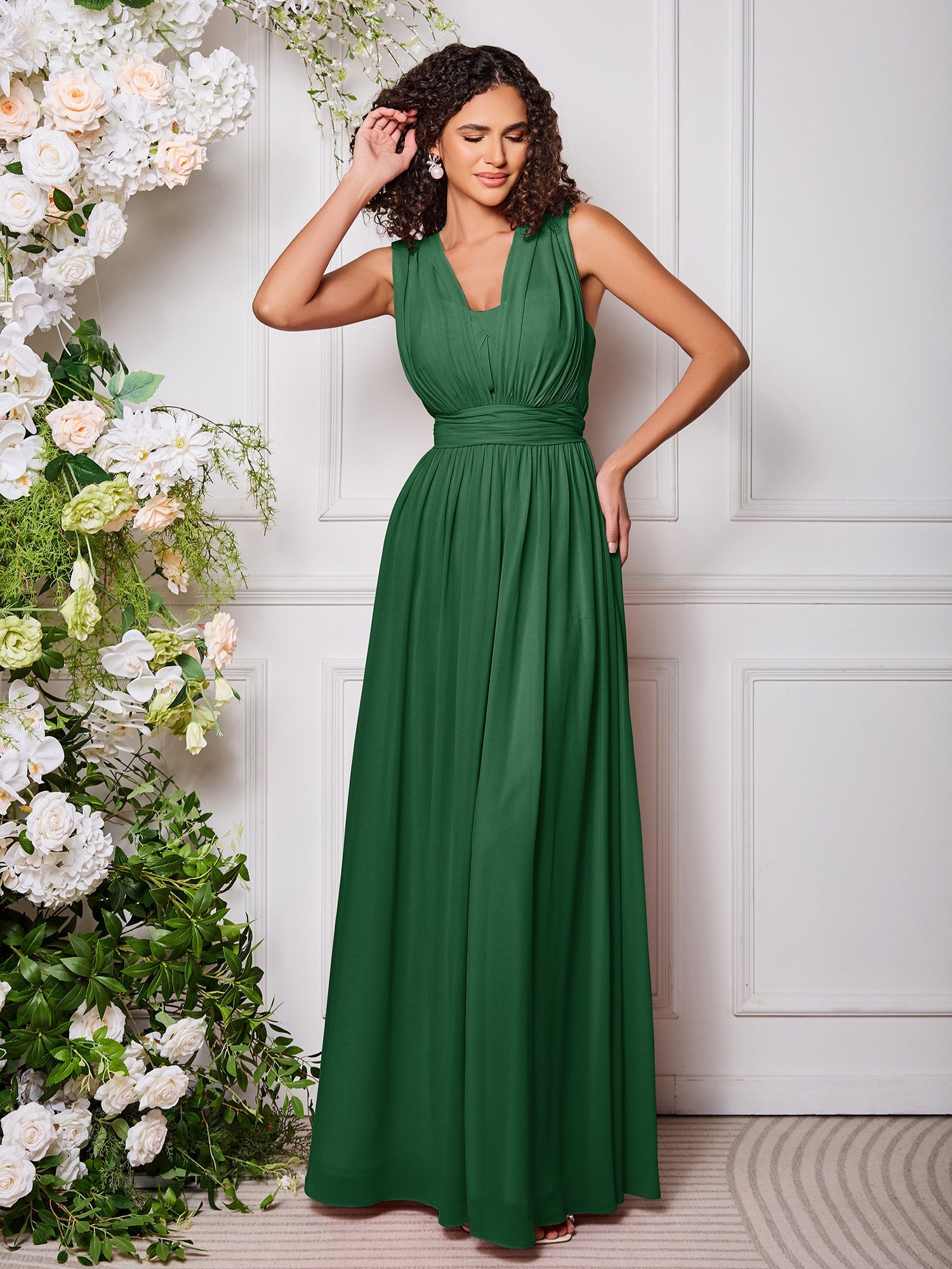 BABARONI Chiffon Dark Green Bridesmaid Dresses A-line Floor-length ...