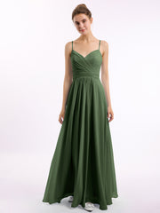 Sweetheart Neck Chiffon Gown with Spaghetti Straps Olive Green