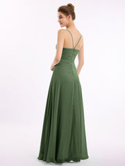 Sweetheart Neck Chiffon Gown with Spaghetti Straps Olive Green