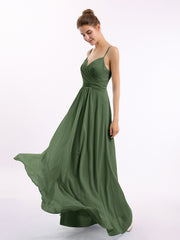 Sweetheart Neck Chiffon Gown with Spaghetti Straps Olive Green