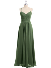 Sweetheart Neck Chiffon Gown with Spaghetti Straps Olive Green