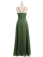 Sweetheart Neck Chiffon Gown with Spaghetti Straps Olive Green