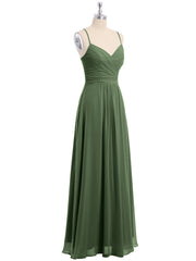 Sweetheart Neck Chiffon Gown with Spaghetti Straps Olive Green