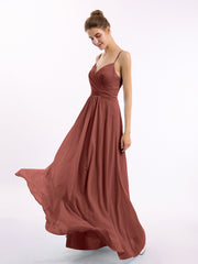 Sweetheart Neck Chiffon Gown with Spaghetti Straps Terracotta
