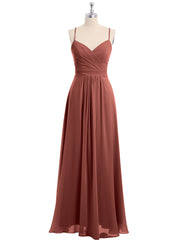 Sweetheart Neck Chiffon Gown with Spaghetti Straps Terracotta